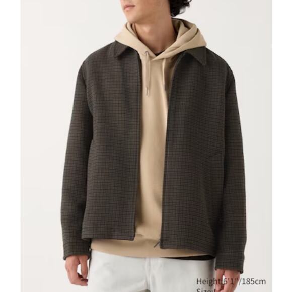 Uniqlo Single Collar Short Jacket | Checked Brown (Unisex) - Picture 1 of 13